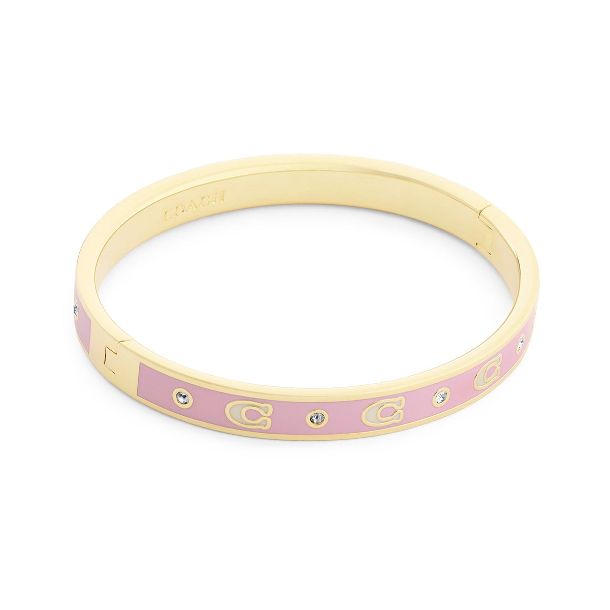 Coach Gold Boxed C Light Pink Enamel Hinged Bangle