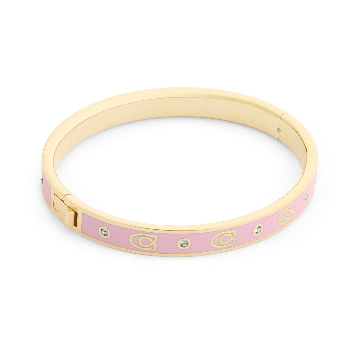 Coach Gold Boxed C Light Pink Enamel Hinged Bangle
