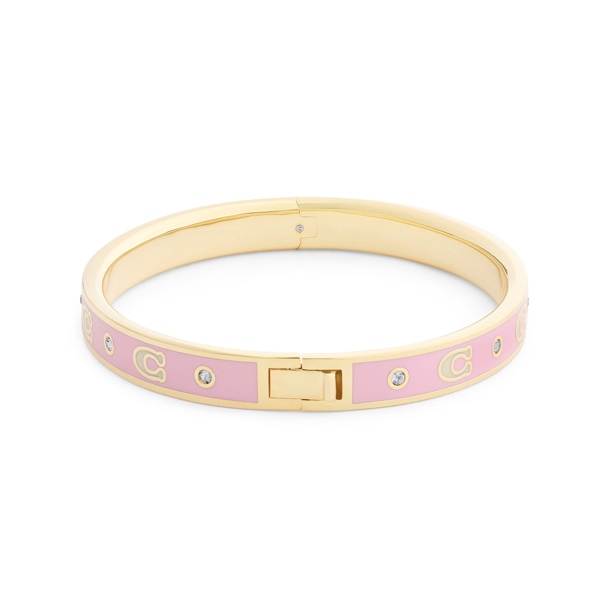 Coach Gold Boxed C Light Pink Enamel Hinged Bangle