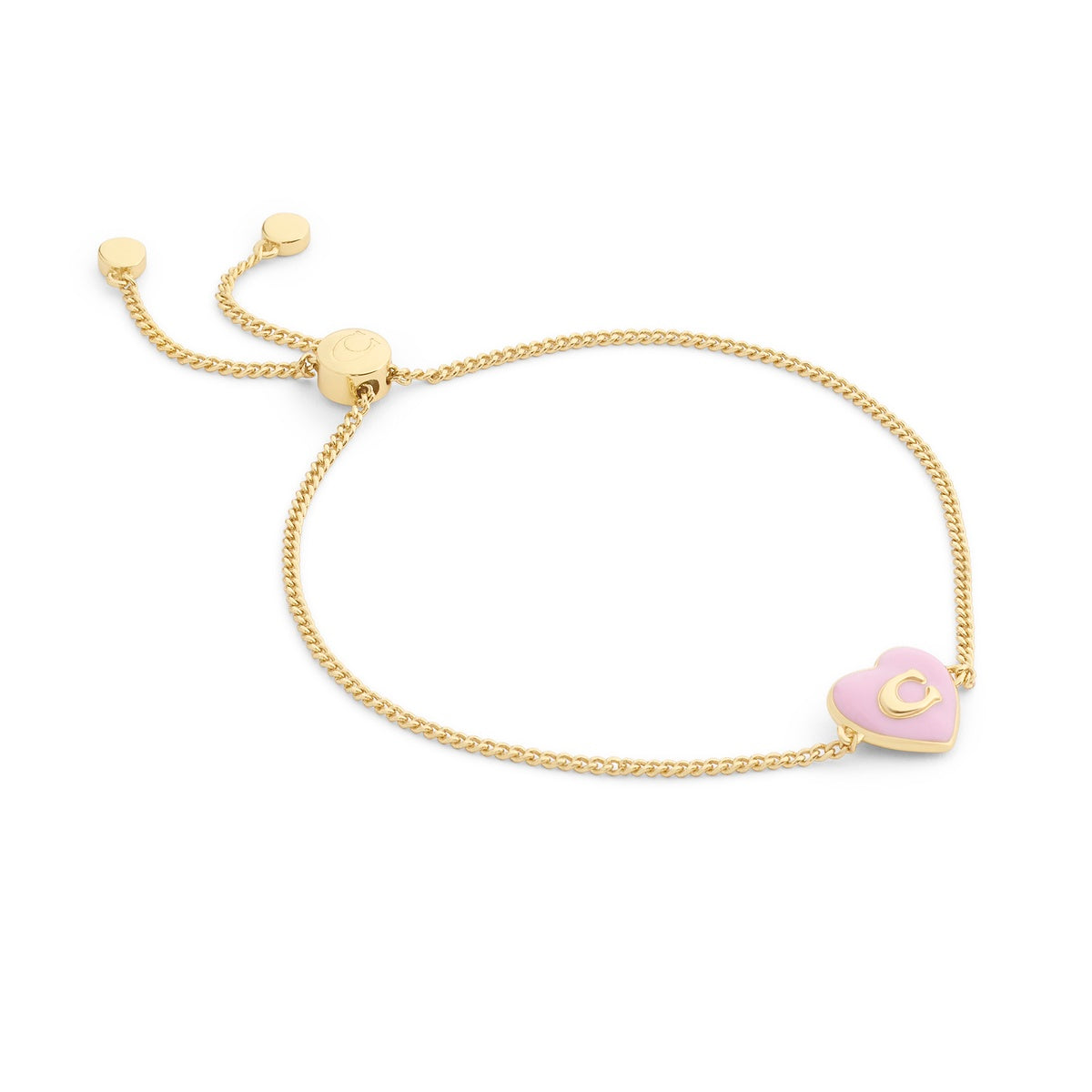 Coach Gold Boxed C Heart Light Pink Enamel Slider Bracelet