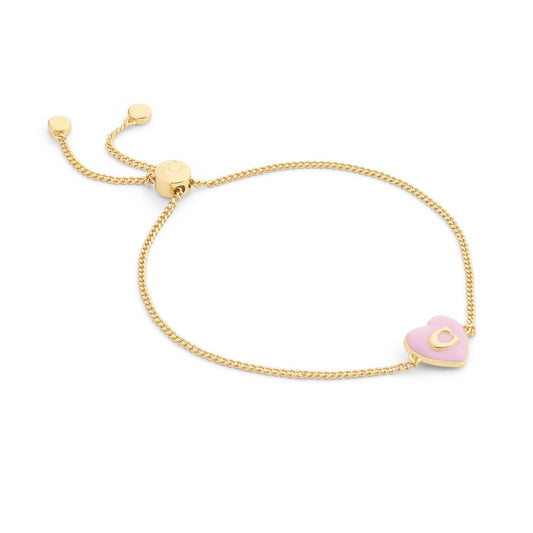 Coach Gold Boxed C Heart Light Pink Enamel Slider Bracelet