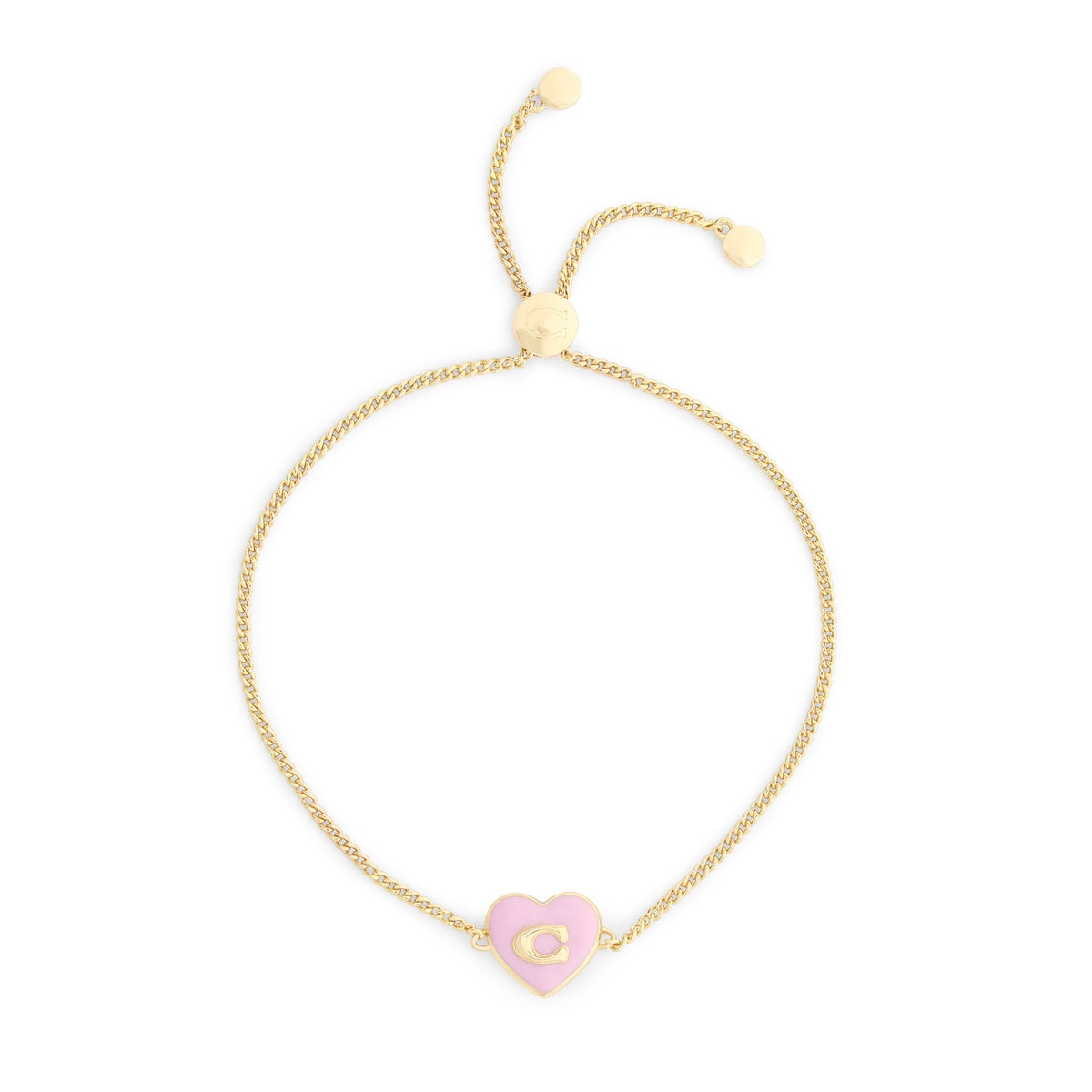 Coach Gold Boxed C Heart Light Pink Enamel Slider Bracelet