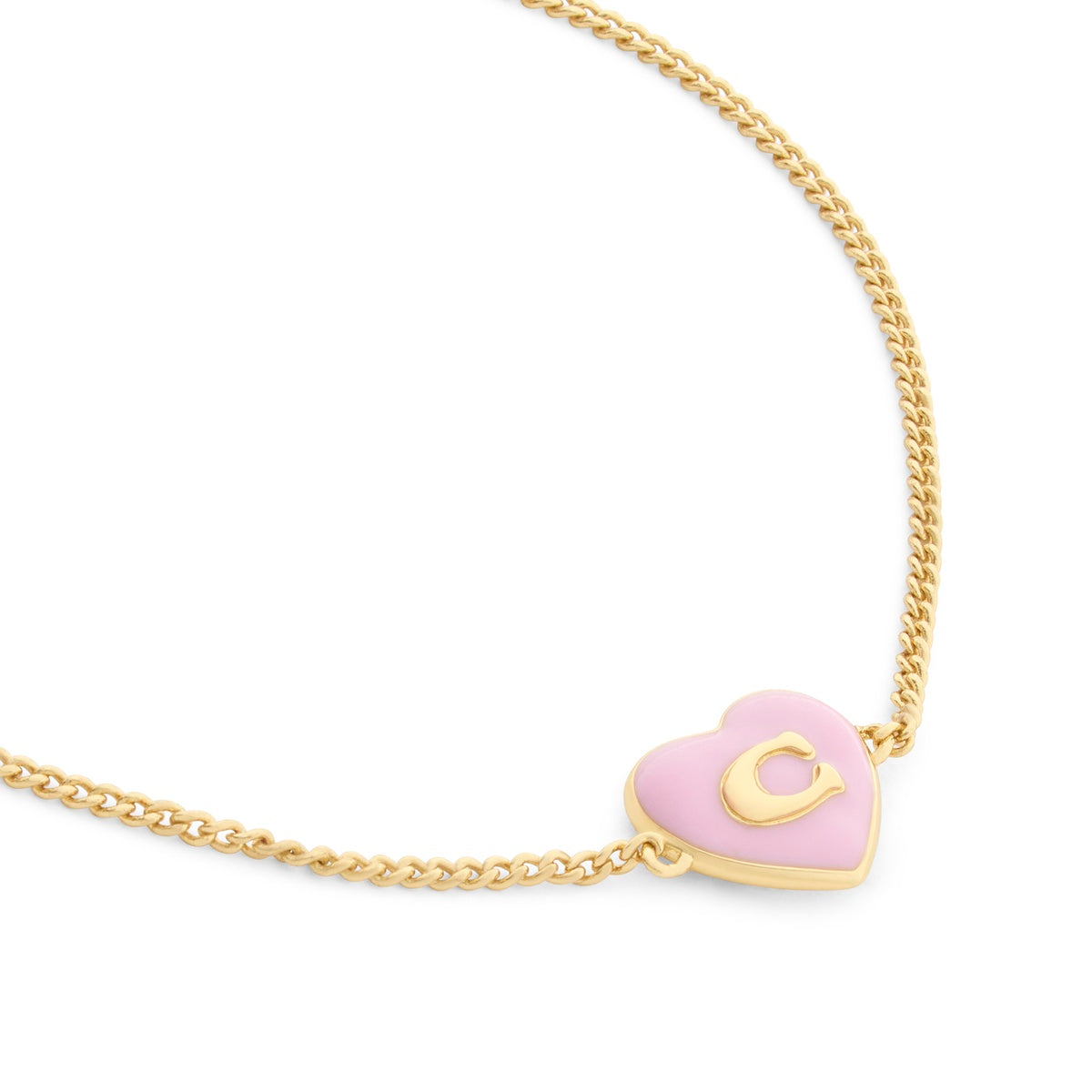Coach Gold Boxed C Heart Light Pink Enamel Slider Bracelet