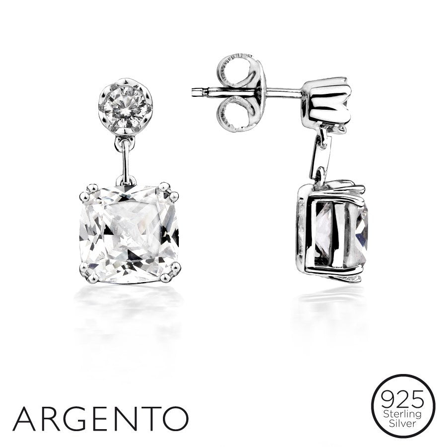 Argento Solitaire Square CZ Drop Earrings