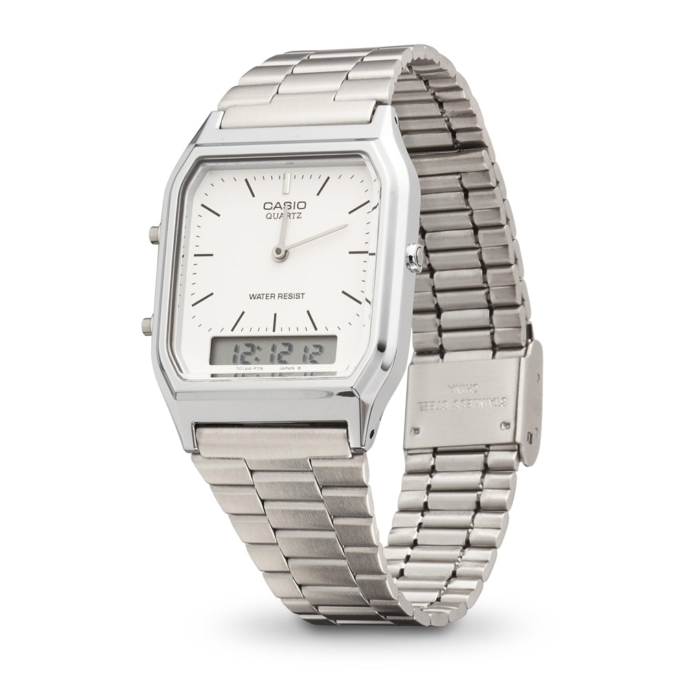 Casio Vintage AQ-230A-7DMQYES Silver and White Stainless Steel CombiWatch