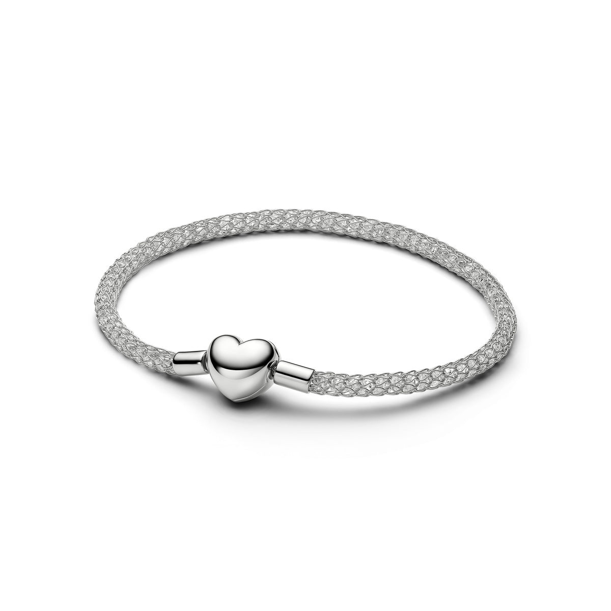 Pandora Silver Heart Clasp Sparkling Mesh Bracelet