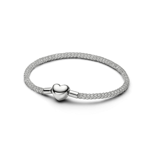 Pandora Silver Heart Clasp Sparkling Mesh Bracelet