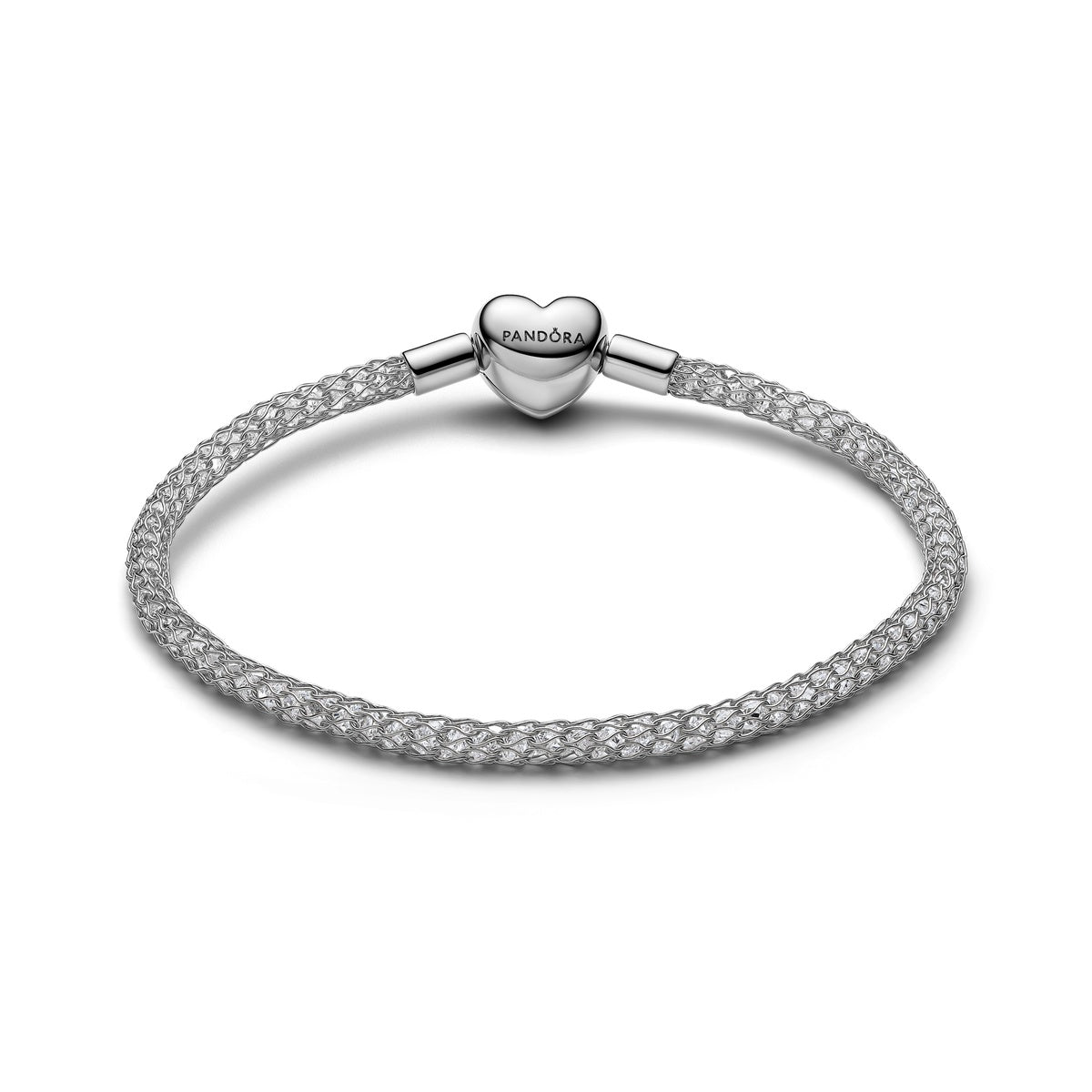 Pandora Silver Heart Clasp Sparkling Mesh Bracelet