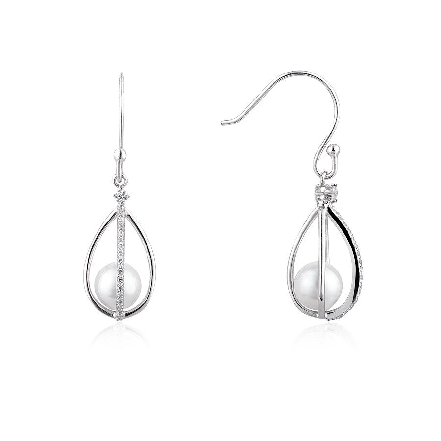 Argento Caged Pearl Crystal Drop Earrings
