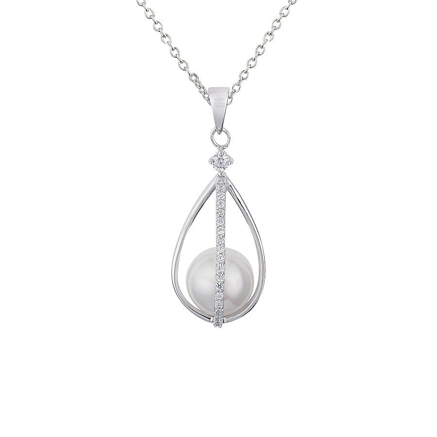 Argento Caged Pearl Crystal Necklace
