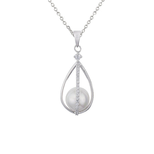 Argento Caged Pearl Crystal Necklace