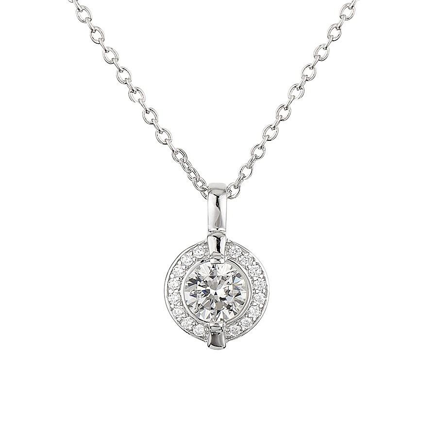 Argento Solitaire Halo Border Crystal Necklace