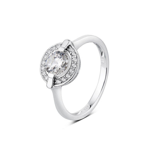 Argento Solitaire Halo Border CZ Ring