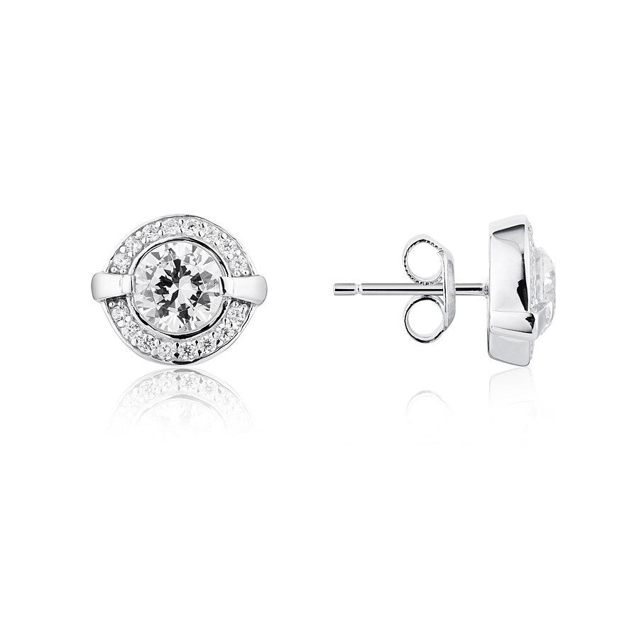 Argento Solitaire Halo Crystal Stud Earrings
