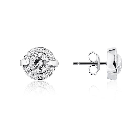 Argento Solitaire Halo Crystal Stud Earrings
