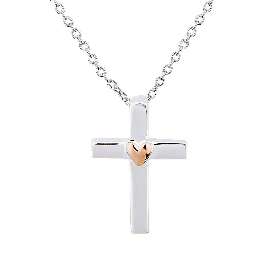 Argento Rose Gold Mix Heart Cross Necklace