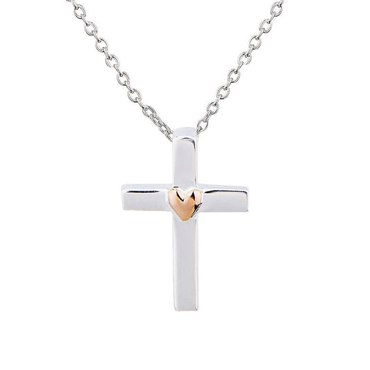 Argento Rose Gold Mix Heart Cross Necklace
