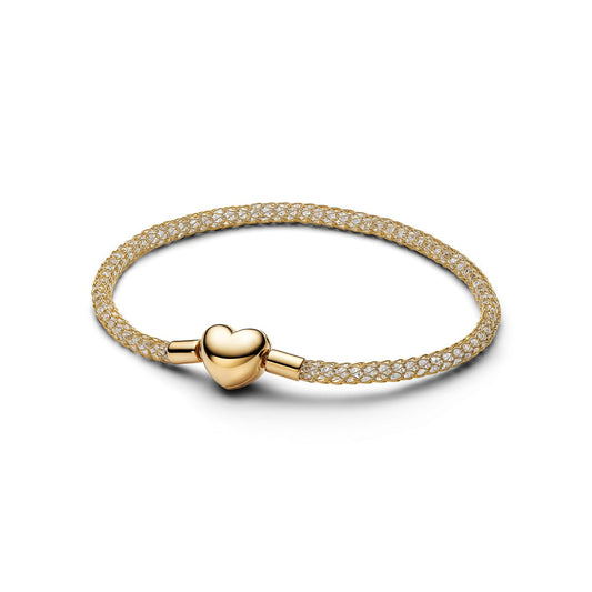 Pandora Gold Heart Clasp Sparkling Mesh Bracelet