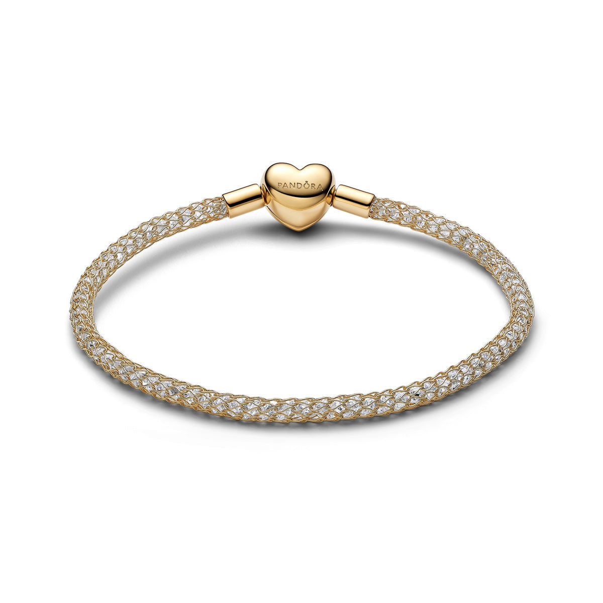 Pandora Gold Heart Clasp Sparkling Mesh Bracelet
