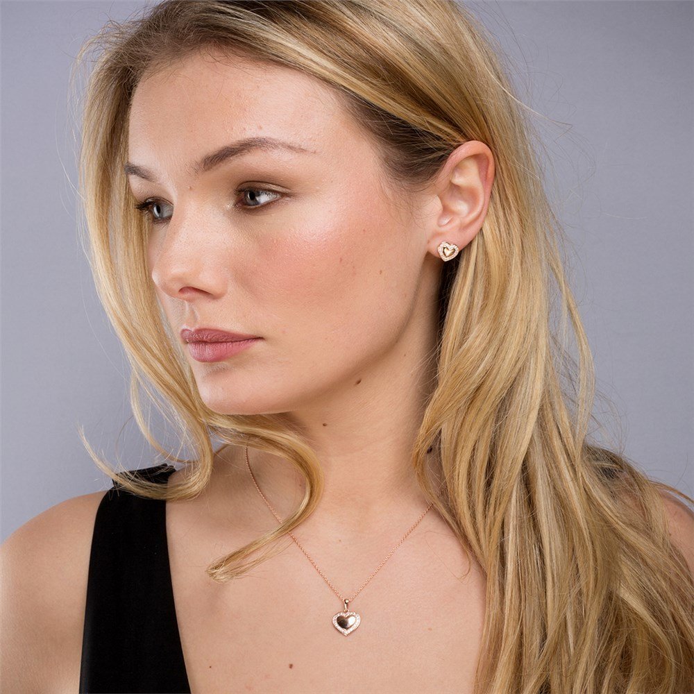Argento Rose Gold Crystal Border Heart Necklace