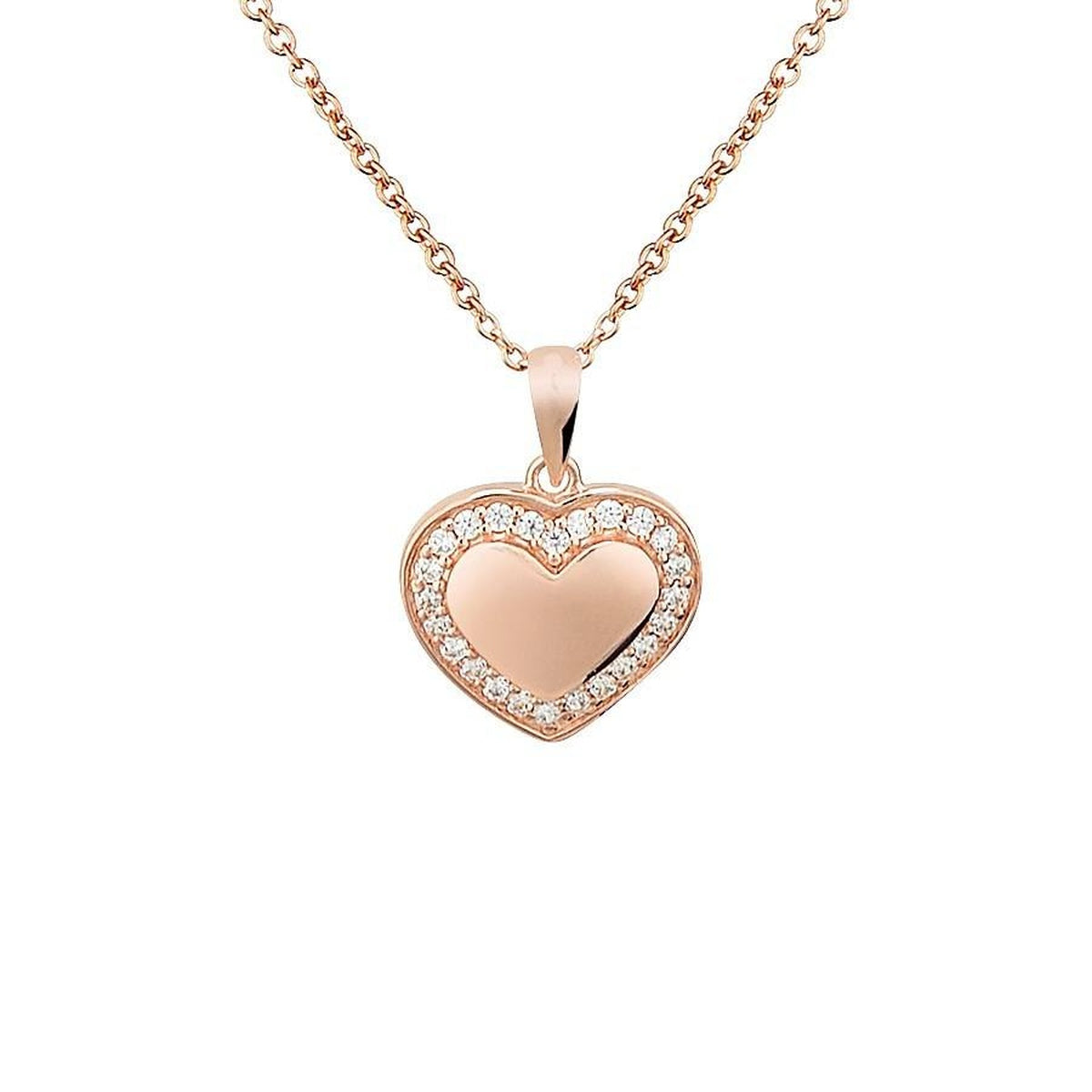 Argento Rose Gold Crystal Border Heart Necklace