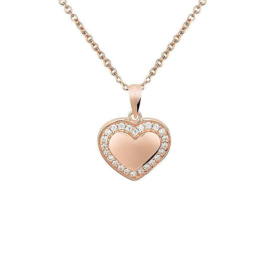 Argento Rose Gold Crystal Border Heart Necklace