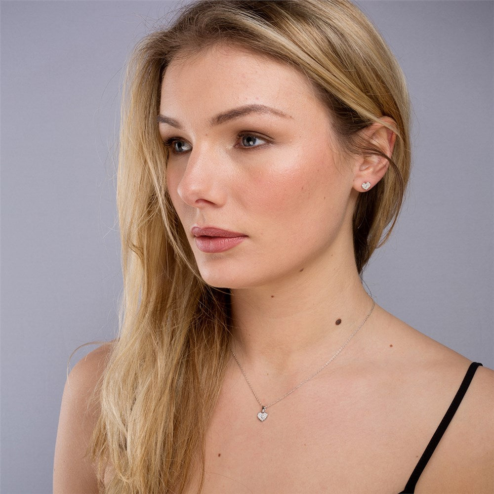 Argento Silver Pave Heart Stud Earrings