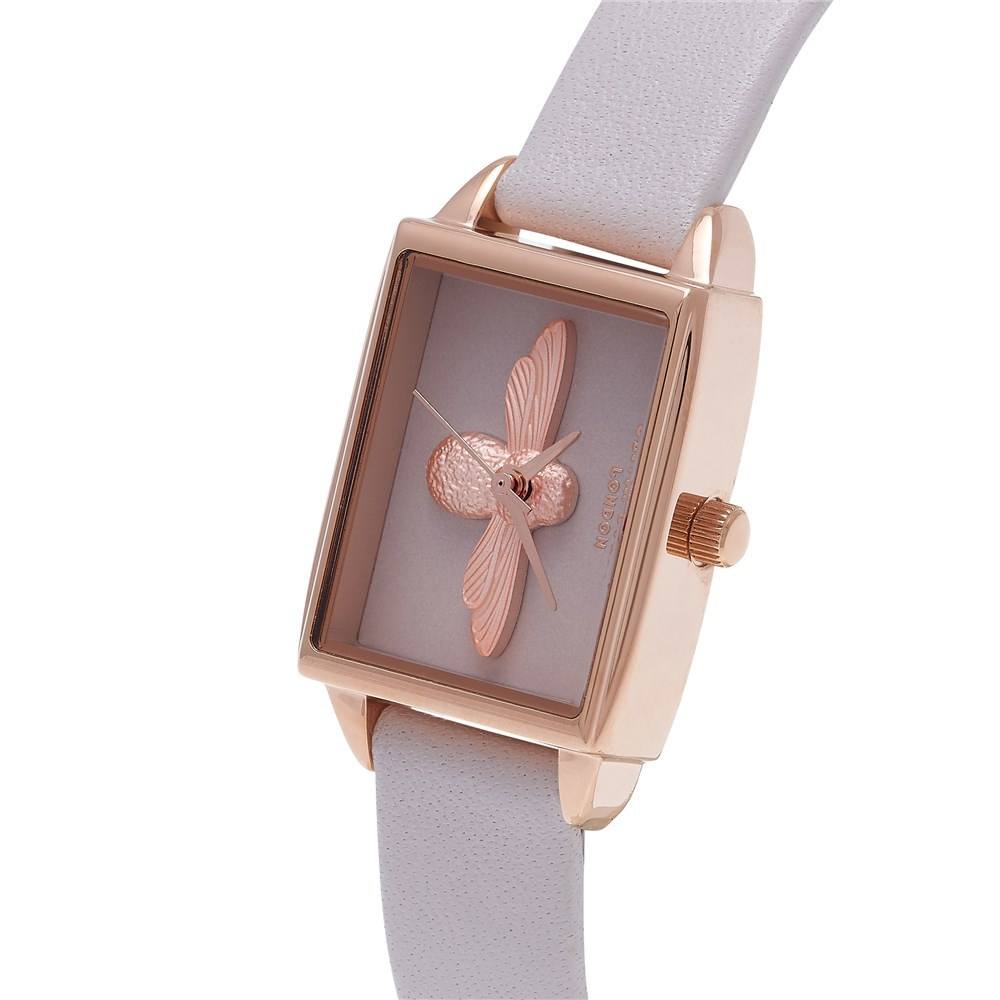 Olivia Burton 3D Bee Blush & Rose Gold Rectangular Watch