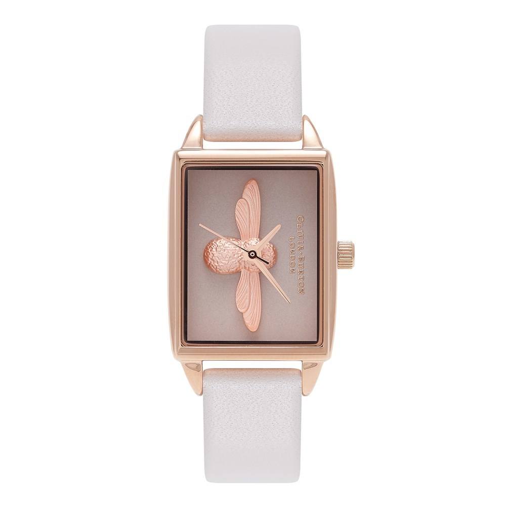 Olivia Burton 3D Bee Blush & Rose Gold Rectangular Watch