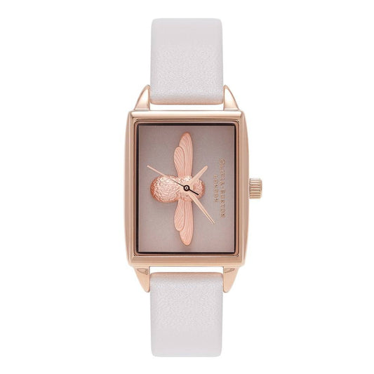 Olivia Burton 3D Bee Blush & Rose Gold Rectangular Watch