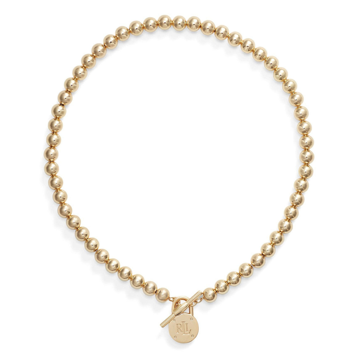 Lauren Ralph Lauren Gold Tone Beaded Logo Padlock Necklace