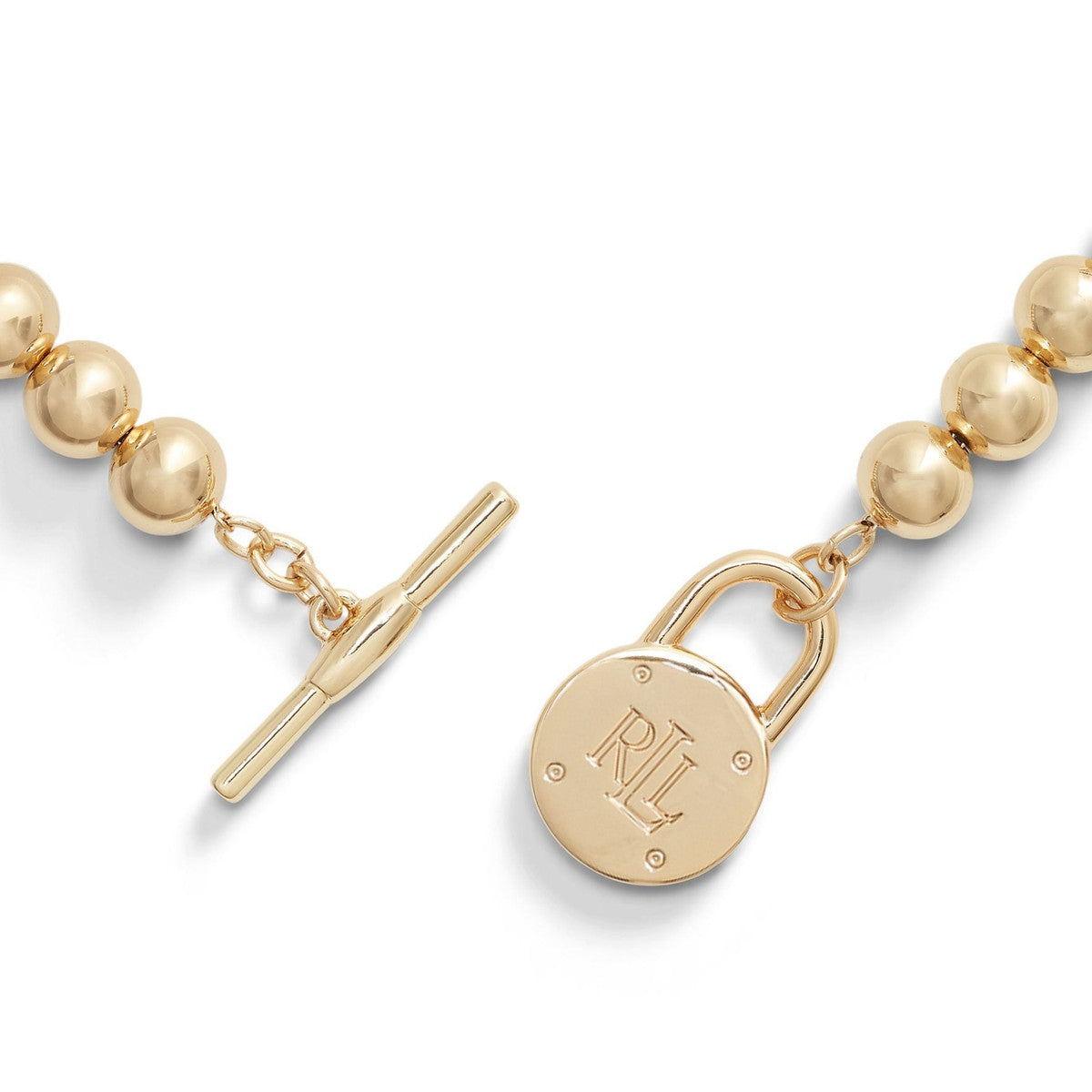Lauren Ralph Lauren Gold Tone Beaded Logo Padlock Necklace