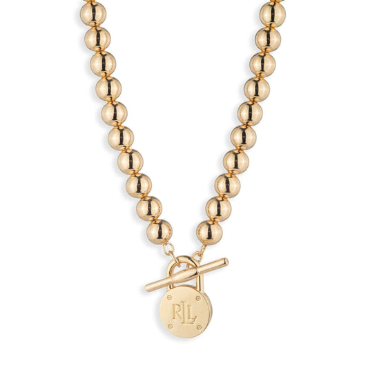 Lauren Ralph Lauren Gold Tone Beaded Logo Padlock Necklace