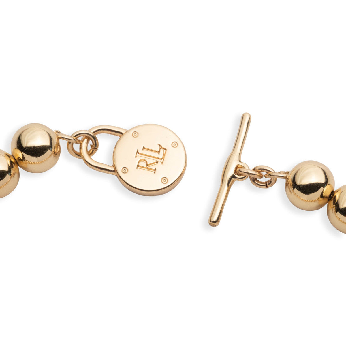Lauren Ralph Lauren Gold Tone Beaded Logo Padlock Bracelet
