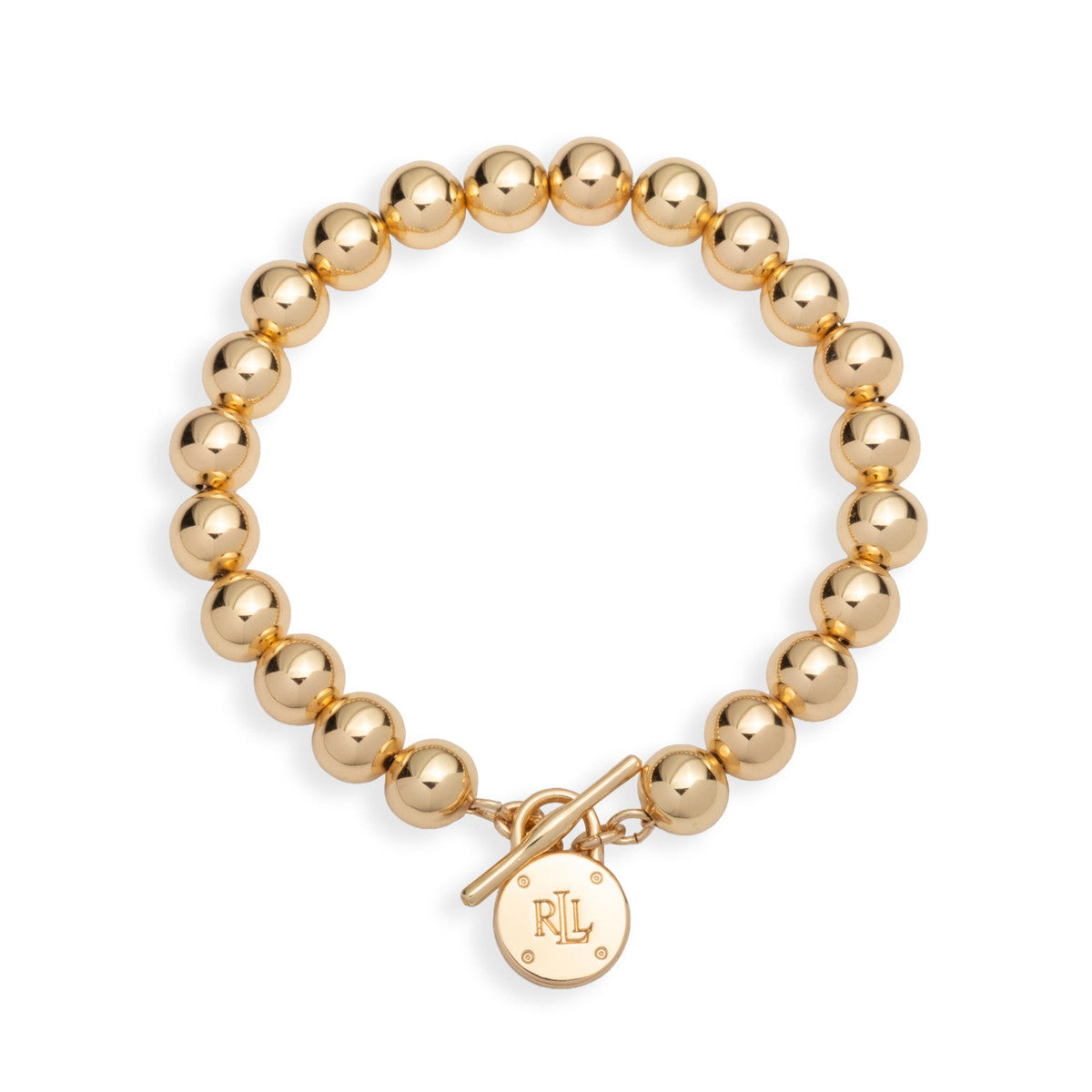 Lauren Ralph Lauren Gold Tone Beaded Logo Padlock Bracelet
