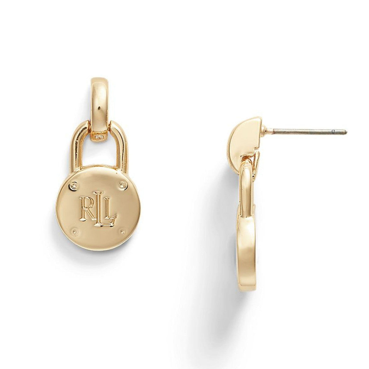 Lauren Ralph Lauren Gold Tone Logo Padlock Drop Earrings