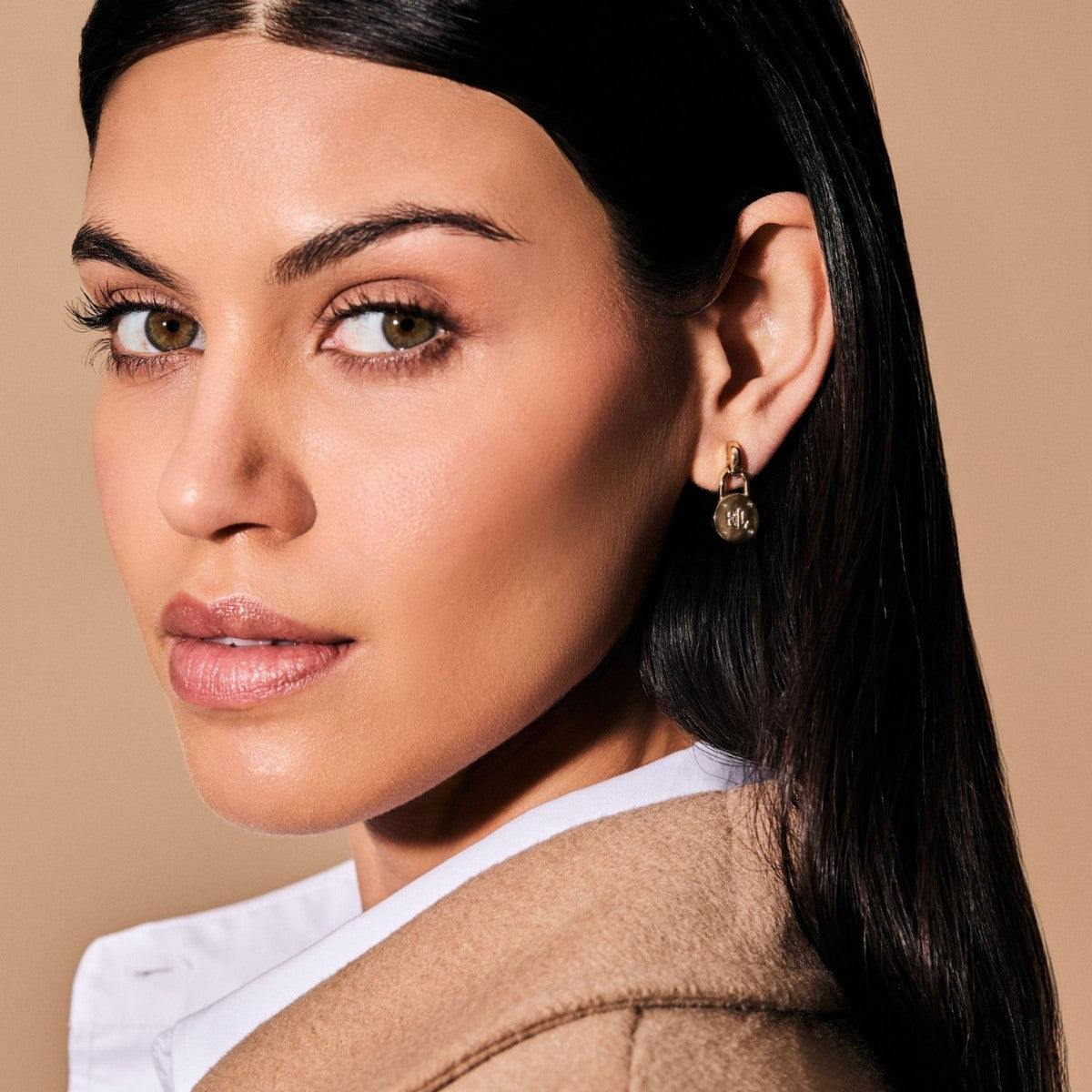 Lauren Ralph Lauren Gold Tone Logo Padlock Drop Earrings