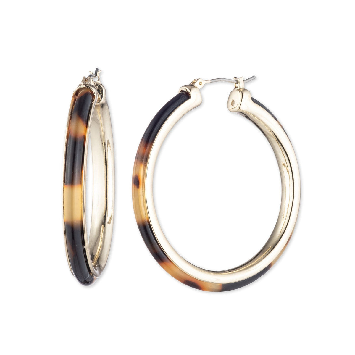 Lauren Ralph Lauren Gold Tone & Tortoise Large Hoop Earrings