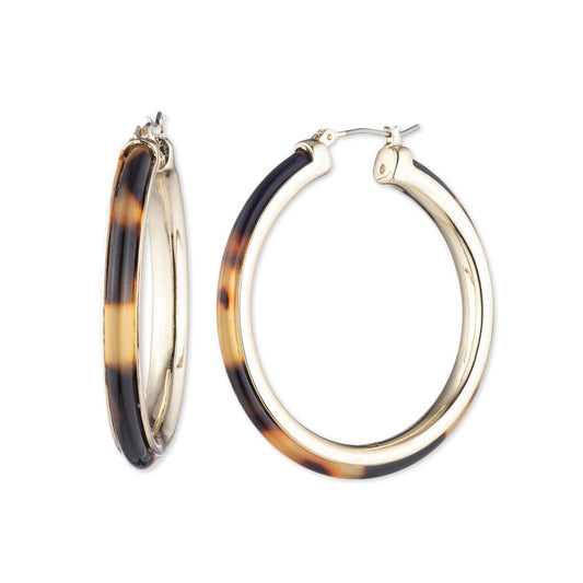 Lauren Ralph Lauren Gold Tone & Tortoise Large Hoop Earrings
