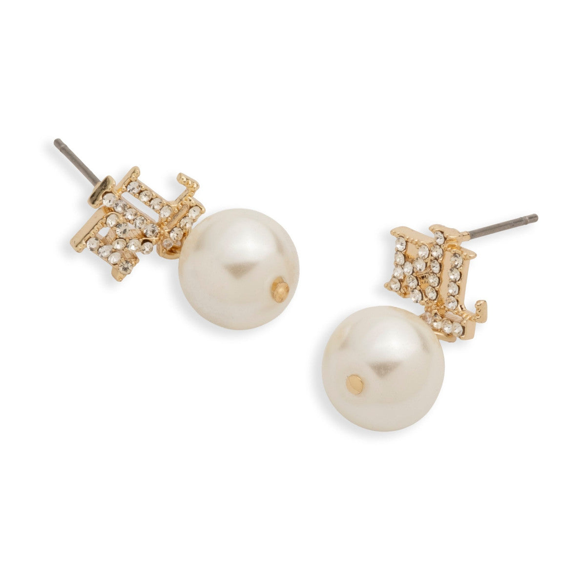 Lauren Ralph Lauren Gold Tone Pavé Logo & Pearl Drop Earrings