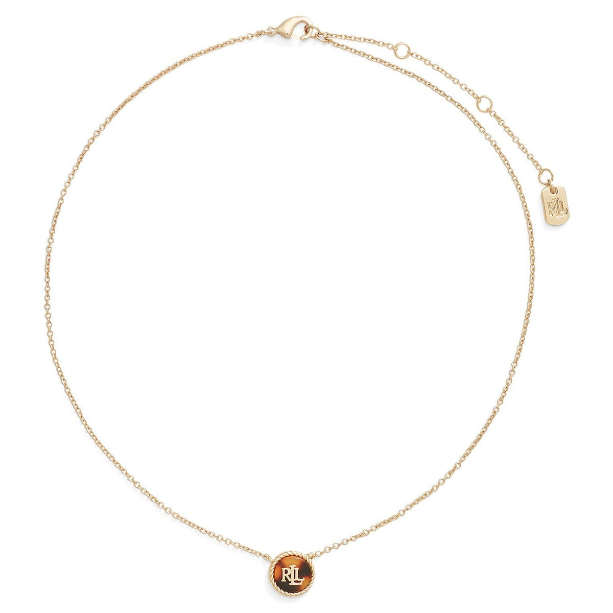 Lauren Ralph Lauren Gold Tone & Tortoise Logo Pendant Necklace