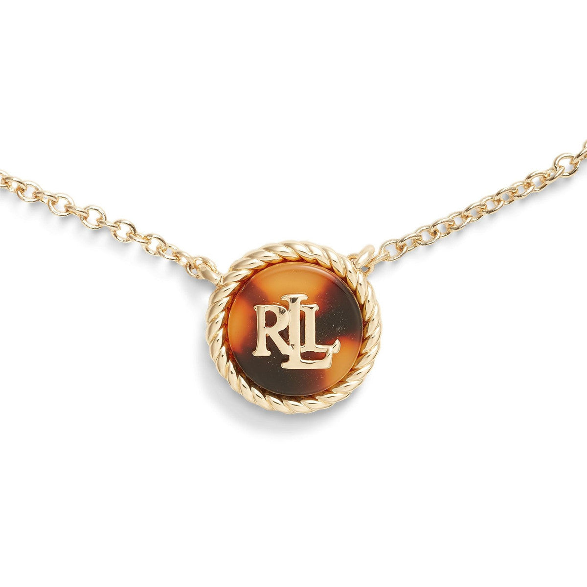 Lauren Ralph Lauren Gold Tone & Tortoise Logo Pendant Necklace