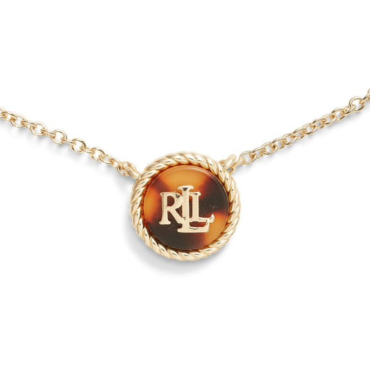 Lauren Ralph Lauren Gold Tone & Tortoise Logo Pendant Necklace