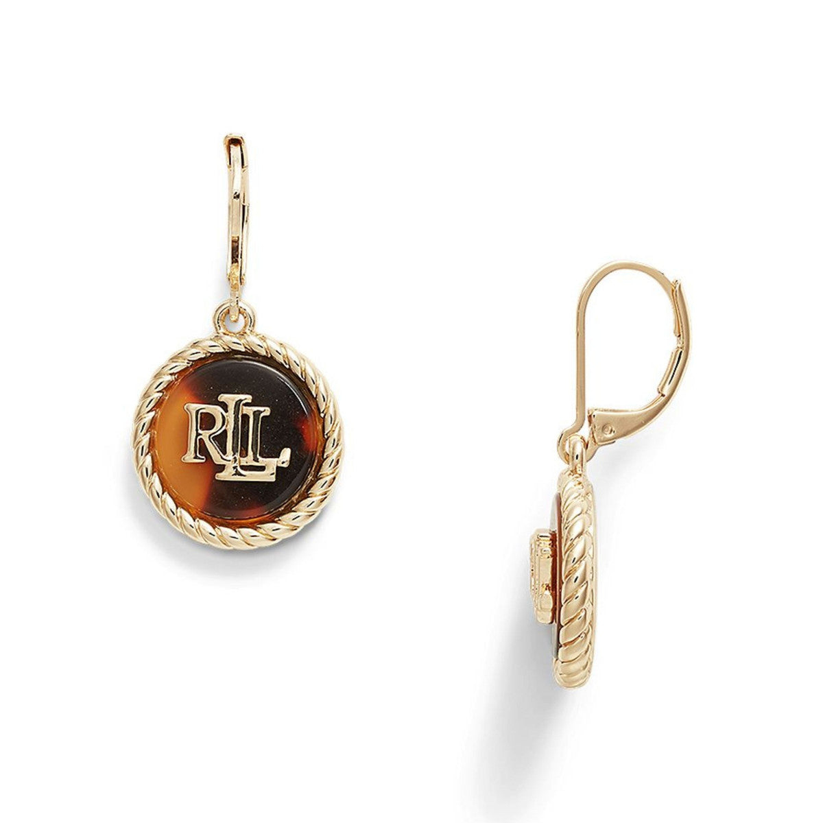 Lauren Ralph Lauren Gold Tone & Tortoise Logo Drop Earrings