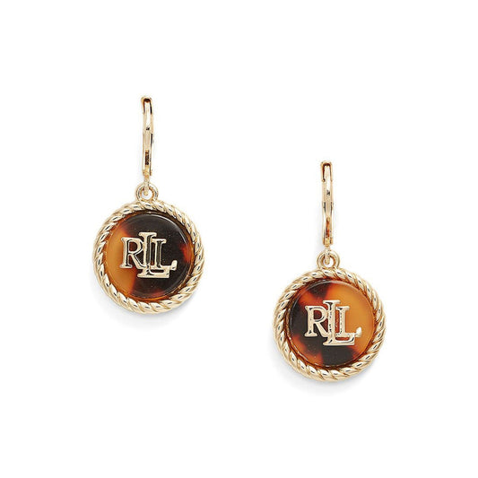 Lauren Ralph Lauren Gold Tone & Tortoise Logo Drop Earrings