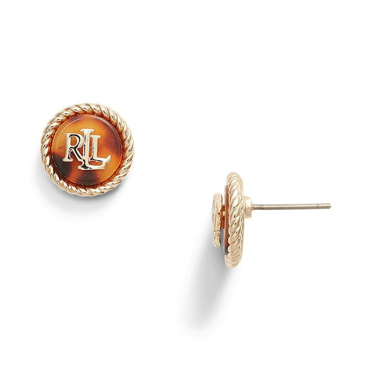 Lauren Ralph Lauren Gold Tone & Tortoise Logo Stud Earrings