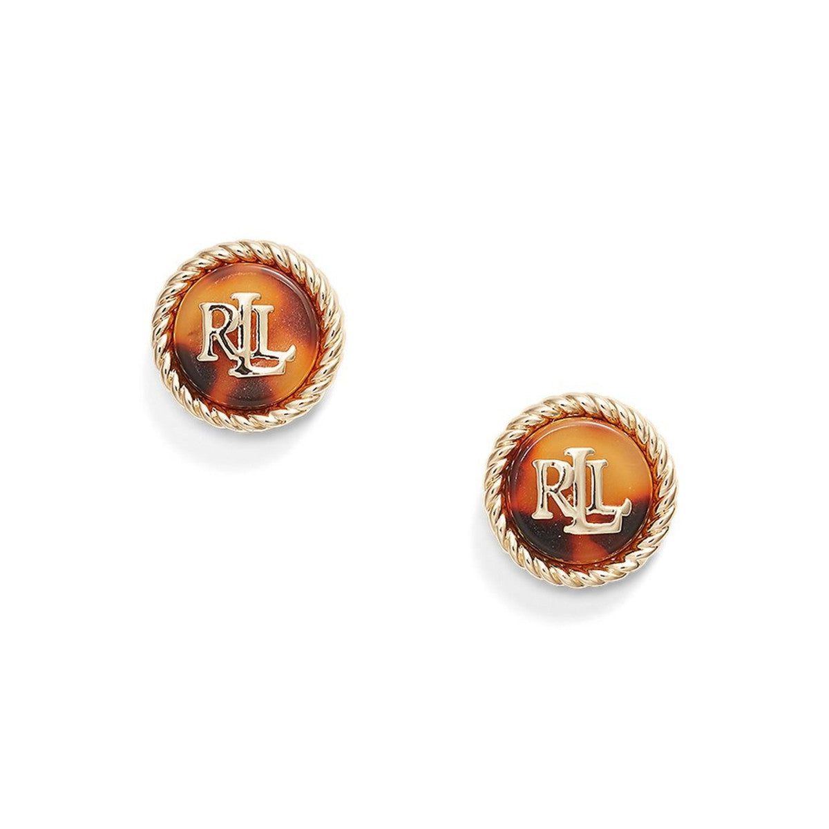 Lauren Ralph Lauren Gold Tone & Tortoise Logo Stud Earrings