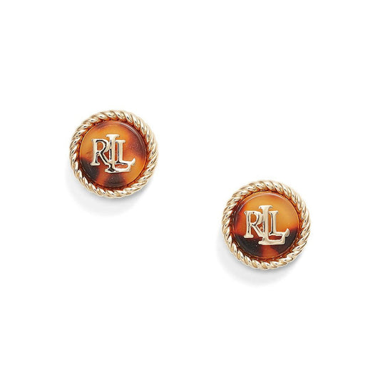 Lauren Ralph Lauren Gold Tone & Tortoise Logo Stud Earrings