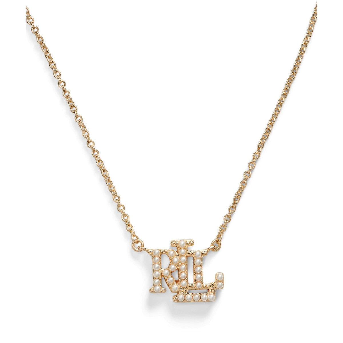 Lauren Ralph Lauren Gold Tone & Faux Pearl Logo Pendant