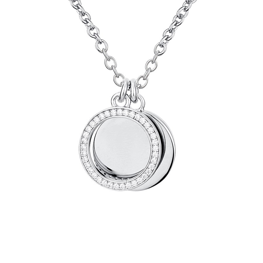 Argento Silver Crystal Double Disc Necklace